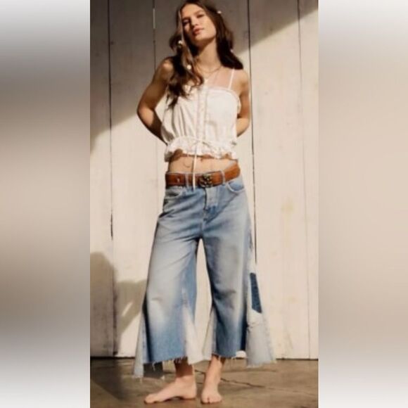 Free People Denim - Free People We The Free Ripple Wide-Leg Pieced Crop Jeans